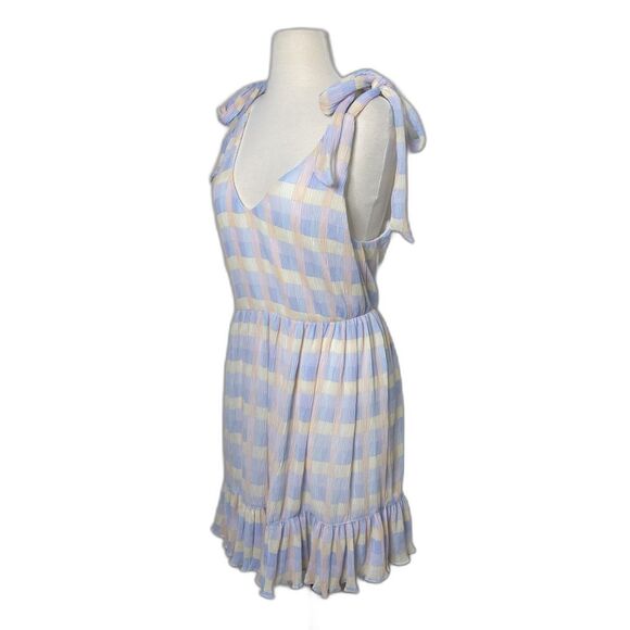 Meet Me in Santorini Pastel Check Dress Tie Straps Lined Mini Cottagecore  Sz S - Picture 3 of 10